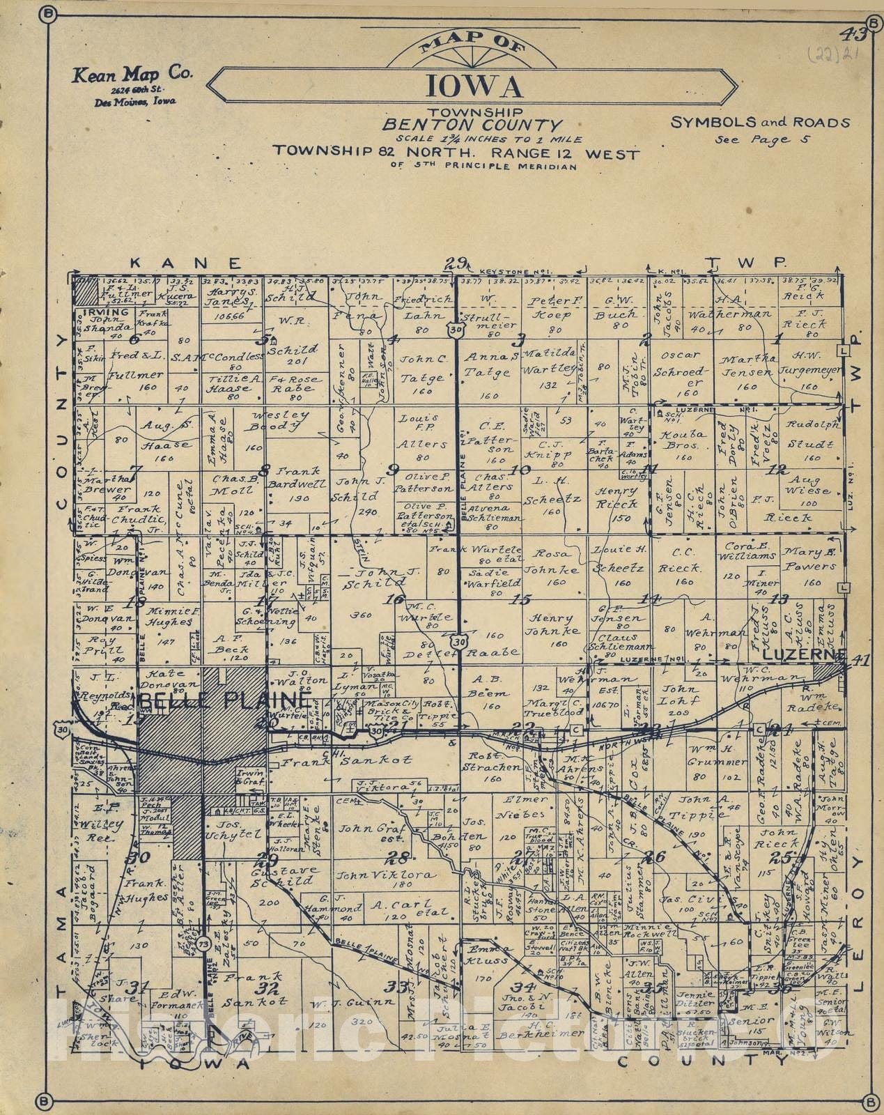 Historic 1930 Map - Atlas of Benton County, Iowa. - Iowa Township