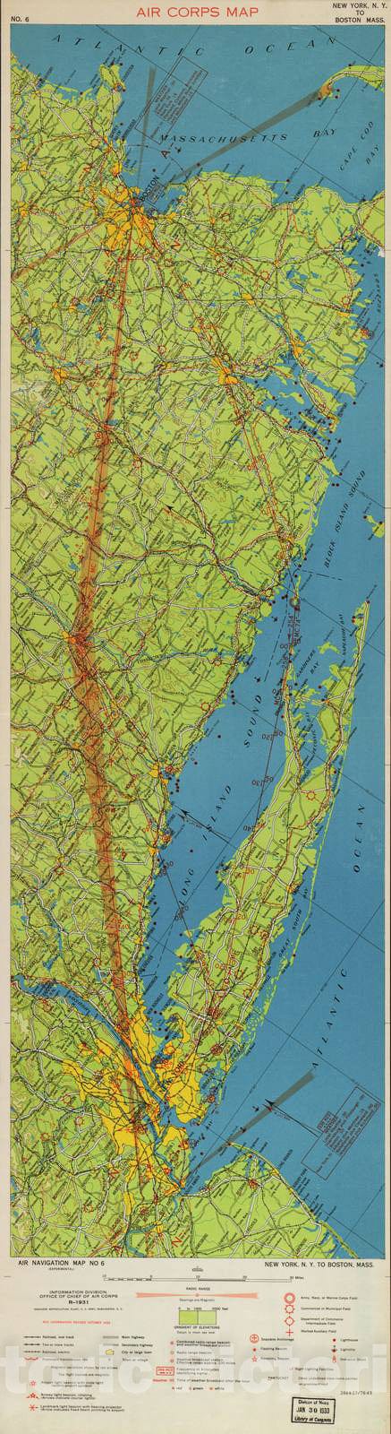 Historic 1924 Map - Aeronautical Strip maps of The United States. - No. 6, 1931 - rev. Oct. 1932 - Air Corps map
