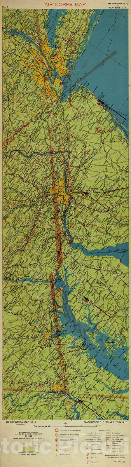 Historic 1924 Map - Aeronautical Strip maps of The United States. - No. 3, 1929 - rev. 1932 - Air Corps map