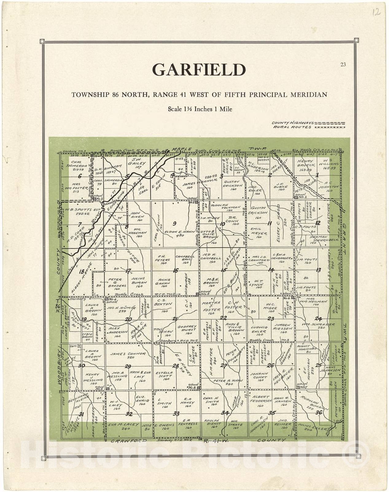 Historic 1920 Map - Atlas of Ida County, Iowa - Garfield
