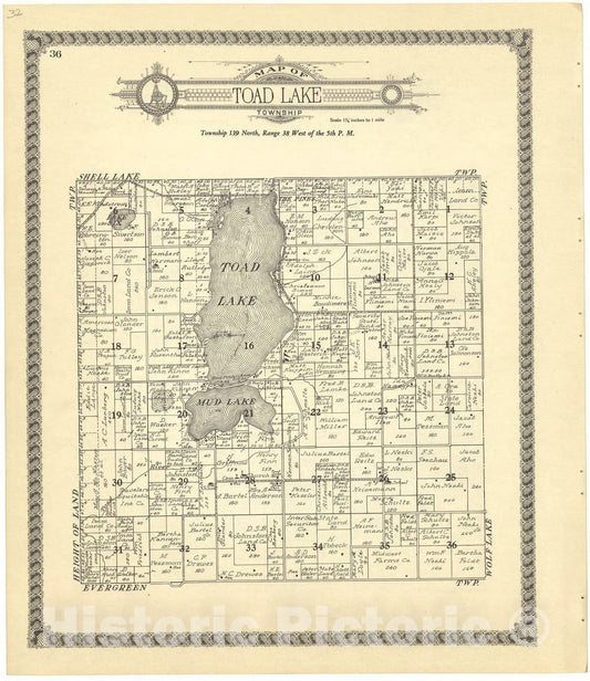 Historic 1929 Map - Standard Atlas of Becker County, Minnesota - Map of Toad Lake Township