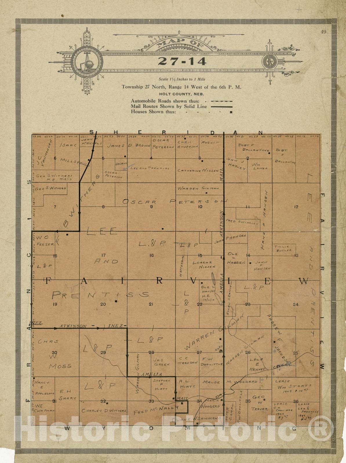 Historic 1915 Map - Atlas and plat Book of Holt County, Nebraska - Map of 27-14 - Standard Atlas and Directory of Holt County, Nebraska