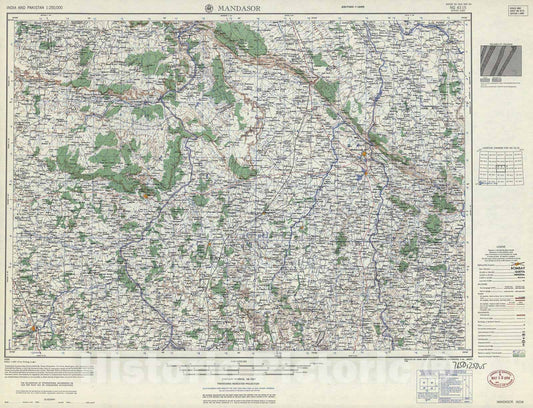 Historic 1955 Map - India and Pakistan 1:250,000. - Mandasor, India 1959