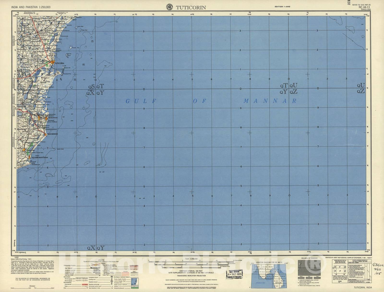 Historic 1955 Map - India and Pakistan 1:250,000. - Tuticorin, 1955