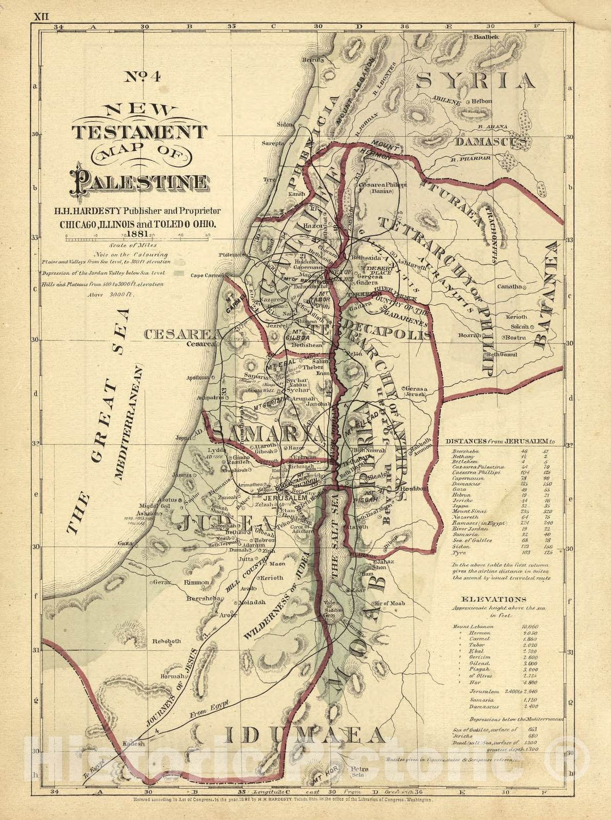 Historic 1881 Map - Historical Hand-Atlas, Illustrated - No. 4 New Testament map of Palestine - Historical Hand Atlas, Illustrated, General & Local