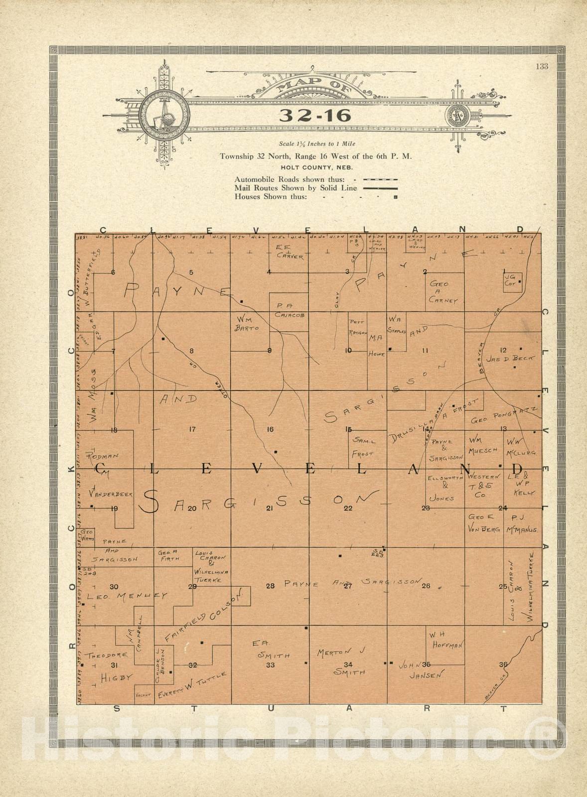 Historic 1915 Map - Atlas and plat Book of Holt County, Nebraska - Map of 32-16 - Standard Atlas and Directory of Holt County, Nebraska