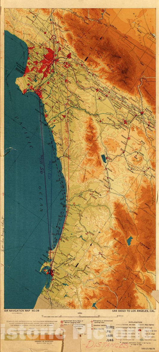 Historic 1924 Map - Aeronautical Strip maps of The United States. - No. 39, 1925 - rev. 1927 - Air Corps map