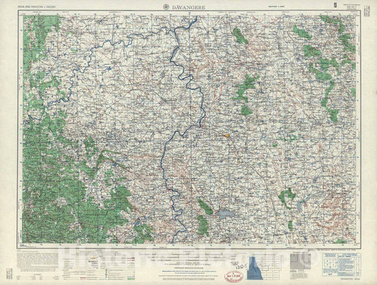 Historic 1955 Map - India and Pakistan 1:250,000. - Davangere, 1958