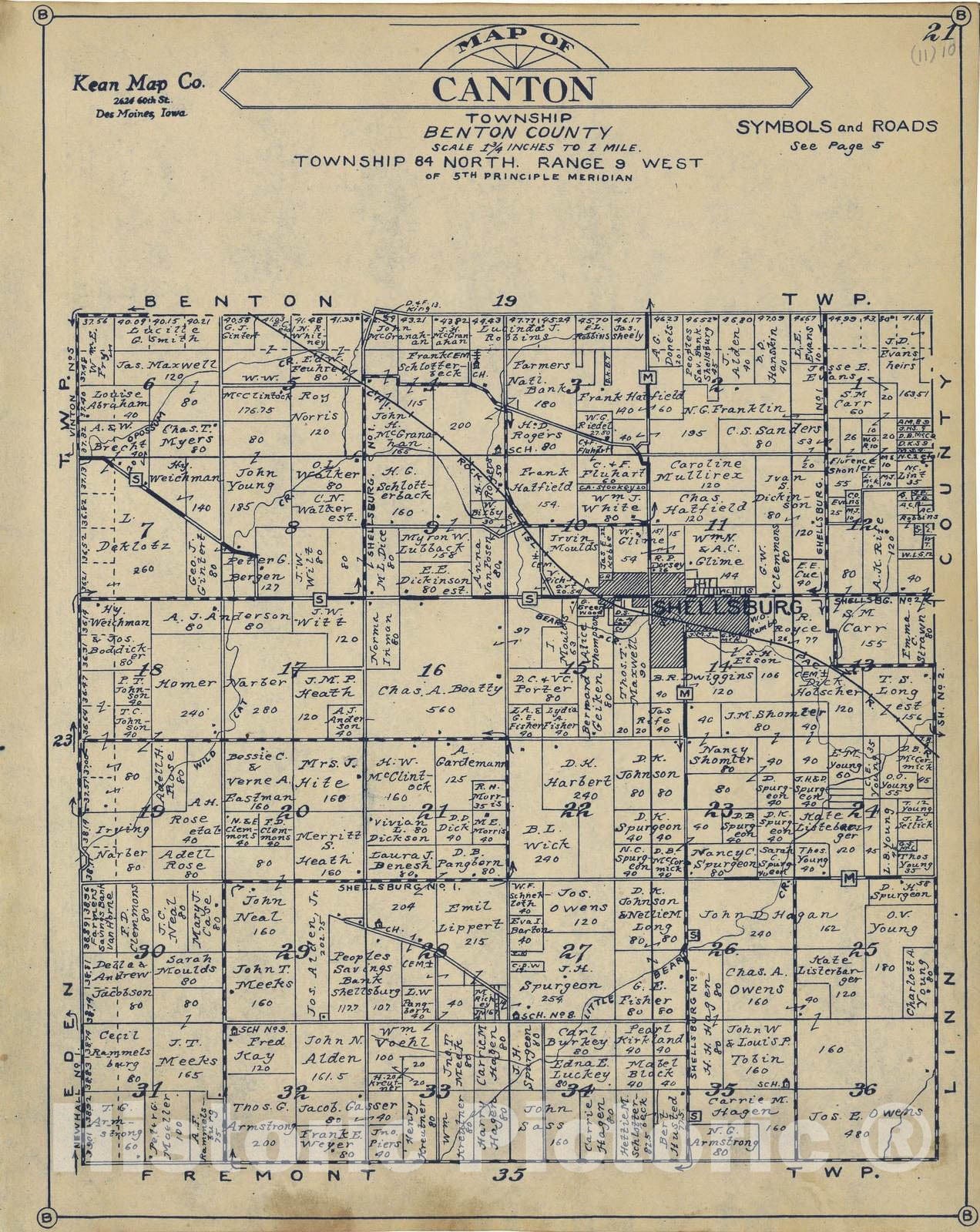 Historic 1930 Map - Atlas of Benton County, Iowa. - Canton Township
