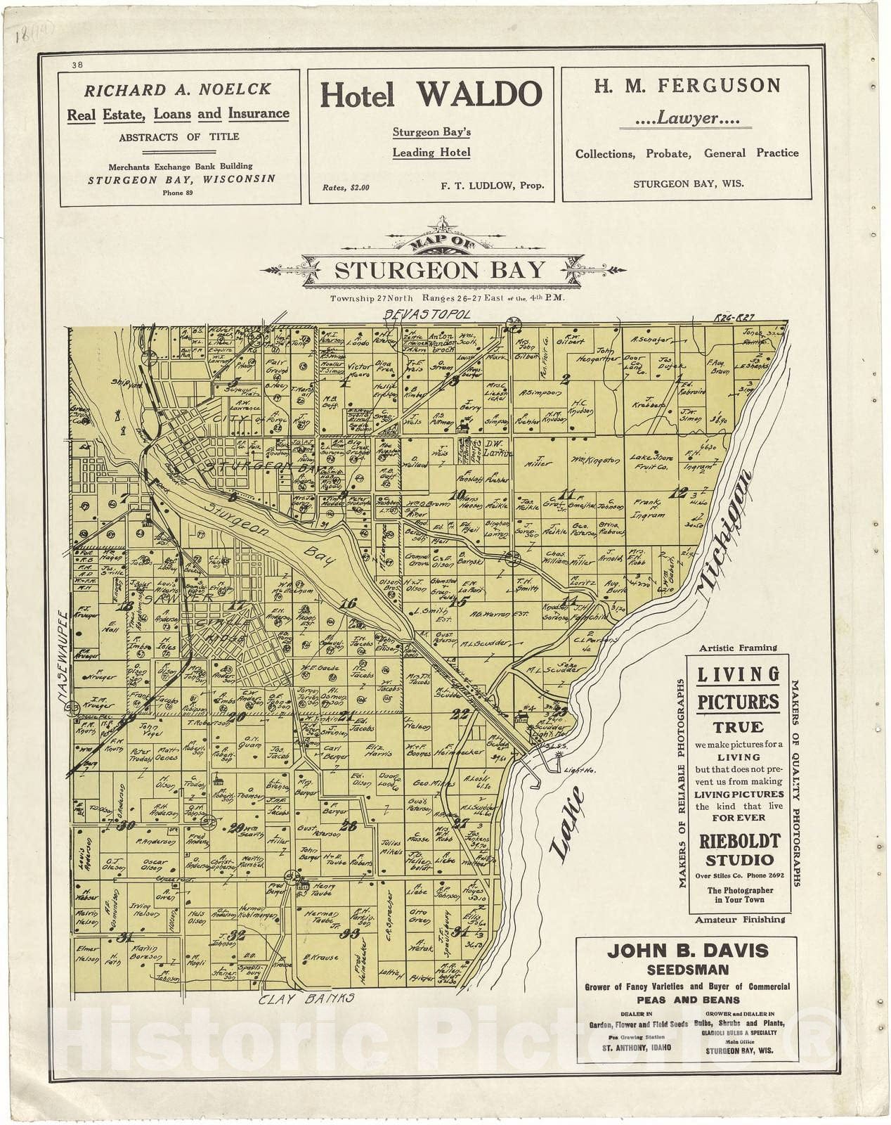 Historic 1914 Map - Atlas of Door County, Wisconsin - Map of Sturgeon Bay