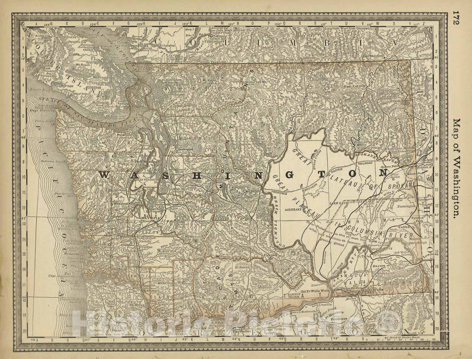 Historic 1882 Map - Historical Hand-Atlas, Illustrated - Map of Washington - Historical Hand Atlas, Illustrated, General & Local