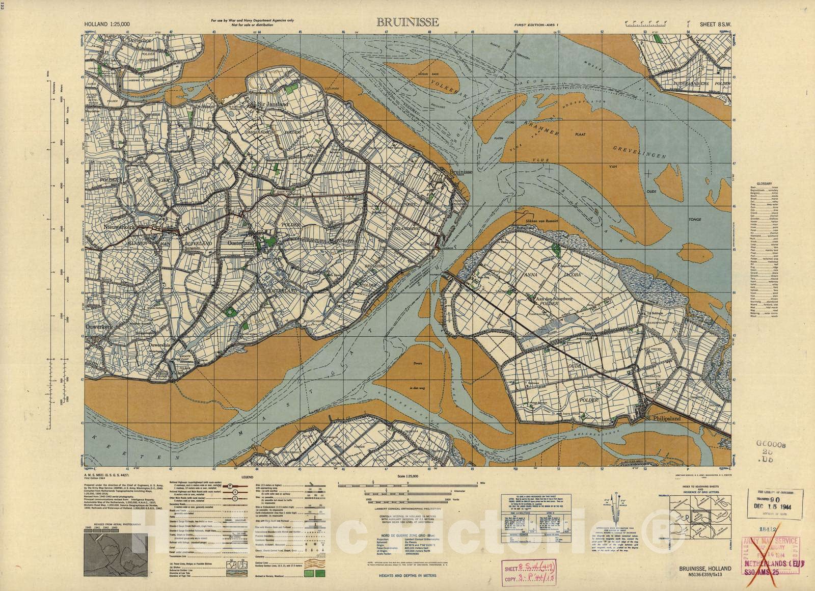 Historic 1943 Map - Holland 1:25,000 - Bruinisse, Holland - A.M.S. M831