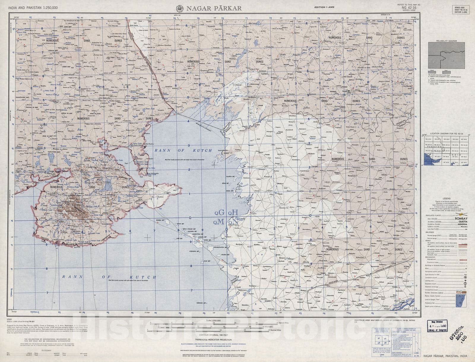Historic 1955 Map - India and Pakistan 1:250,000. - Nagar Parkar, Pakistan, India 1959