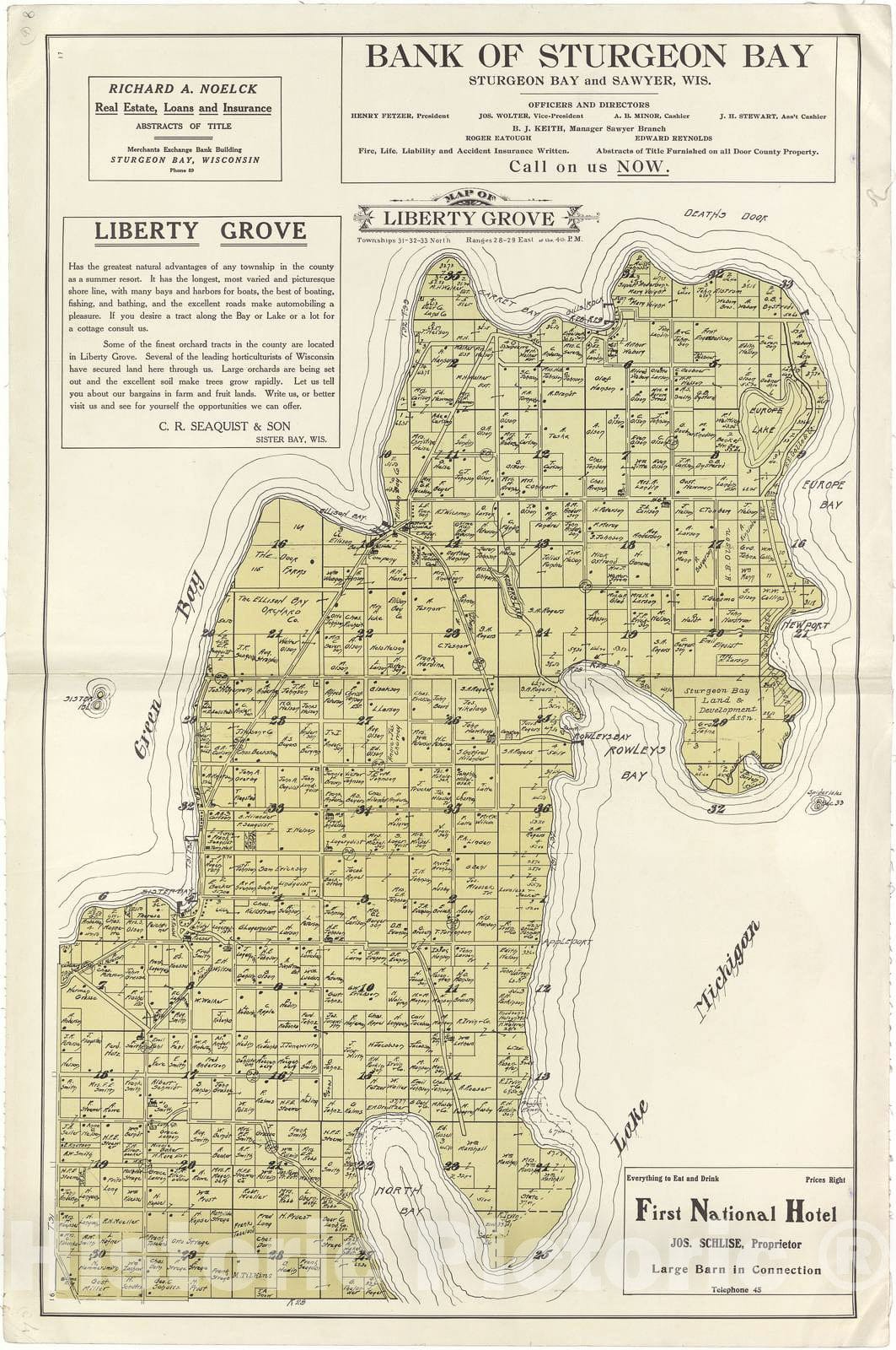 Historic 1914 Map - Atlas of Door County, Wisconsin - Map of Liberty Grove