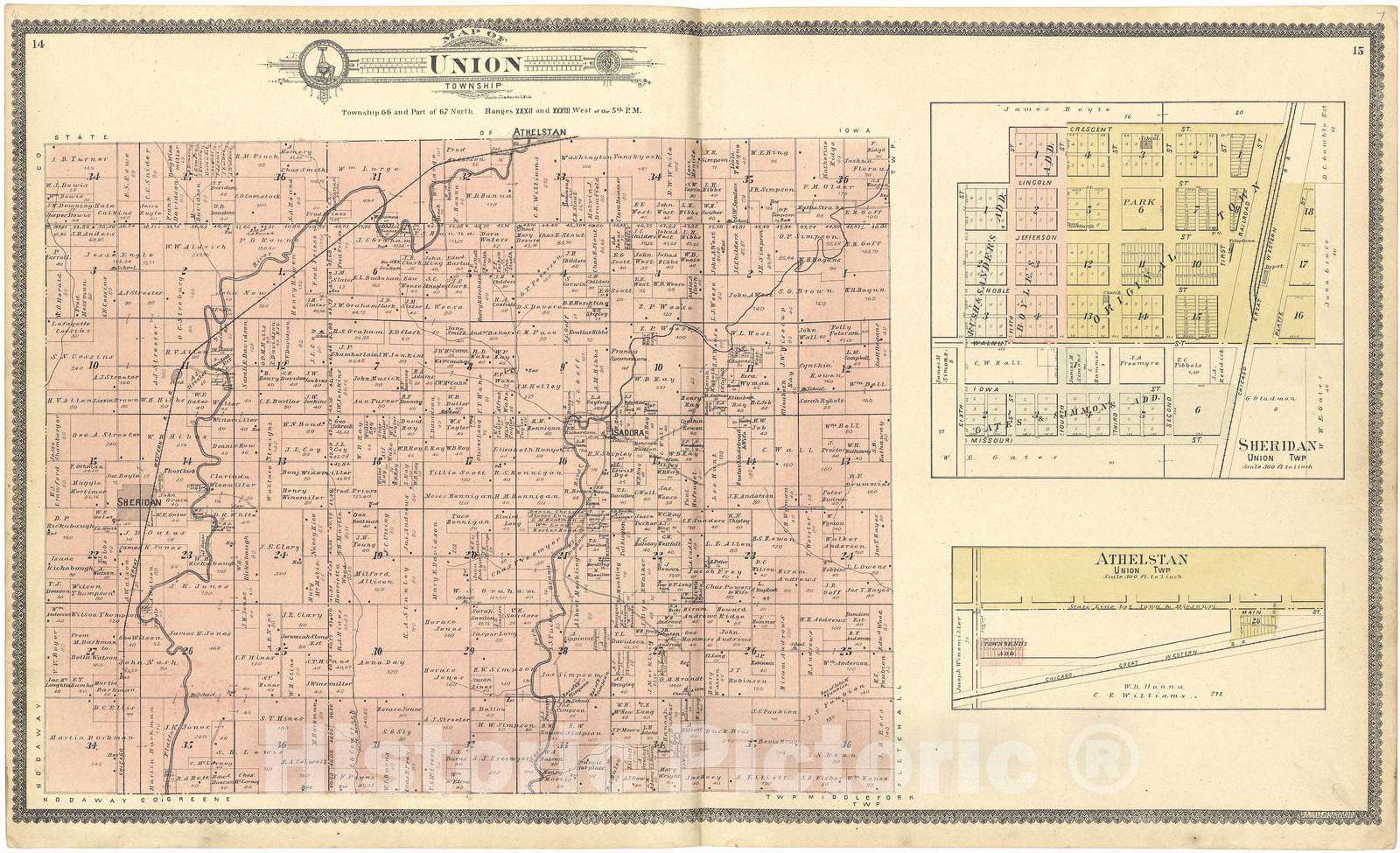Historic 1902 Map - Standard Atlas of Worth County, Missouri - Map of Union Township