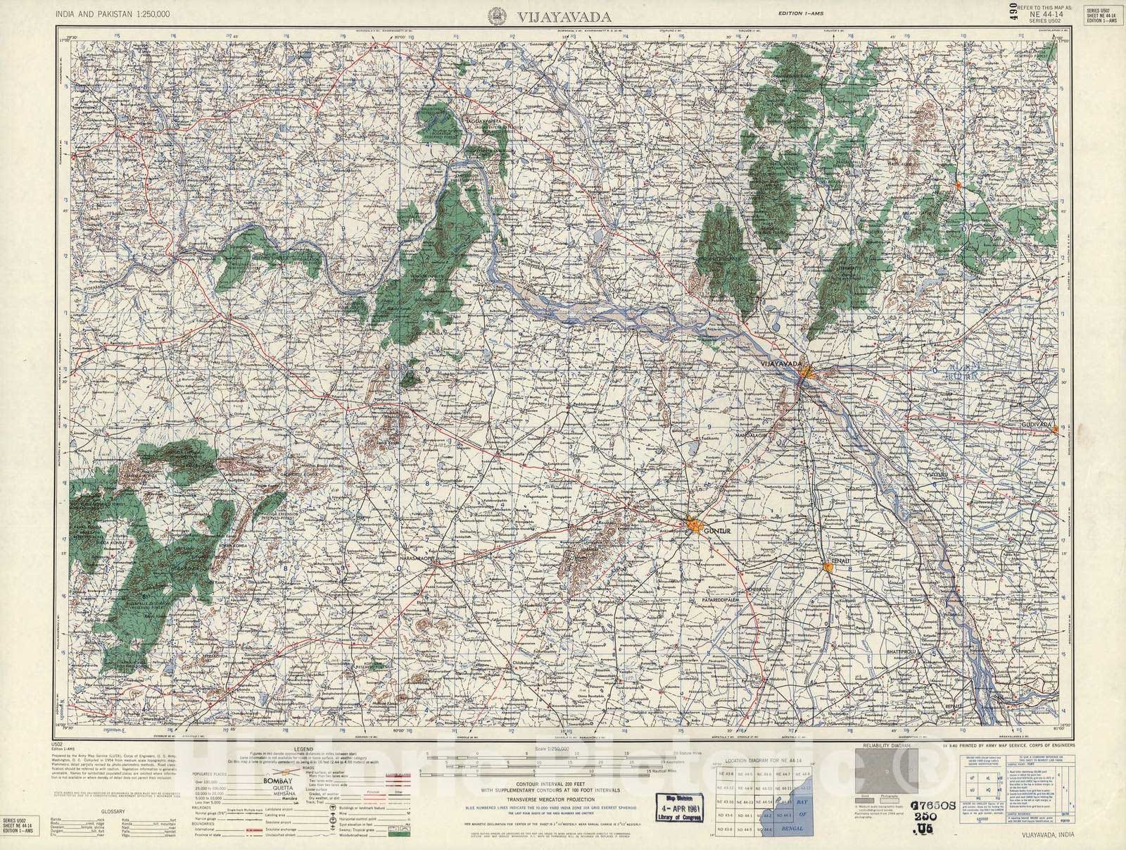 Historic 1955 Map - India and Pakistan 1:250,000. - Vijayavanda, 1960