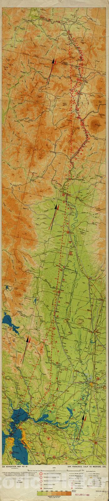 Historic 1924 Map - Aeronautical Strip maps of The United States. - No. 41, 1927 - rev. 1930 - Air Corps map