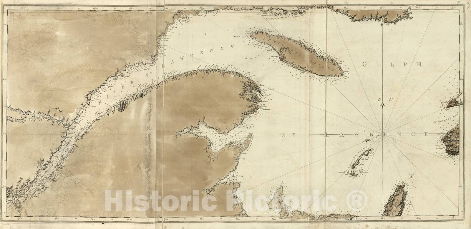 Historic 1800 Map - The Atlantic Neptune - Chart of Gulf and River of St. Lawerance