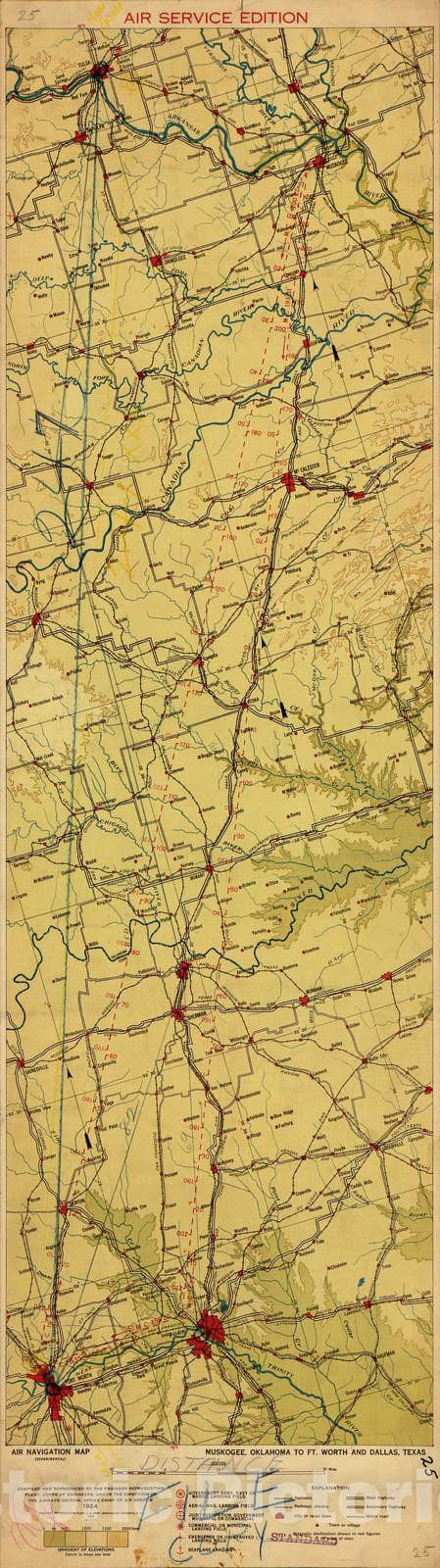 Historic 1924 Map - Aeronautical Strip maps of The United States. - No. 25, 1924 - Air Corps map