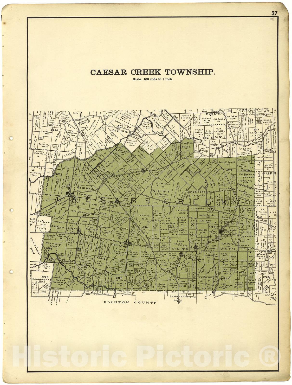 Historic 1896 Map - Riddell's Greene County Atlas, 1896. - Caeser Creek Township - Riddell's Atlas of Greene County, Ohio :