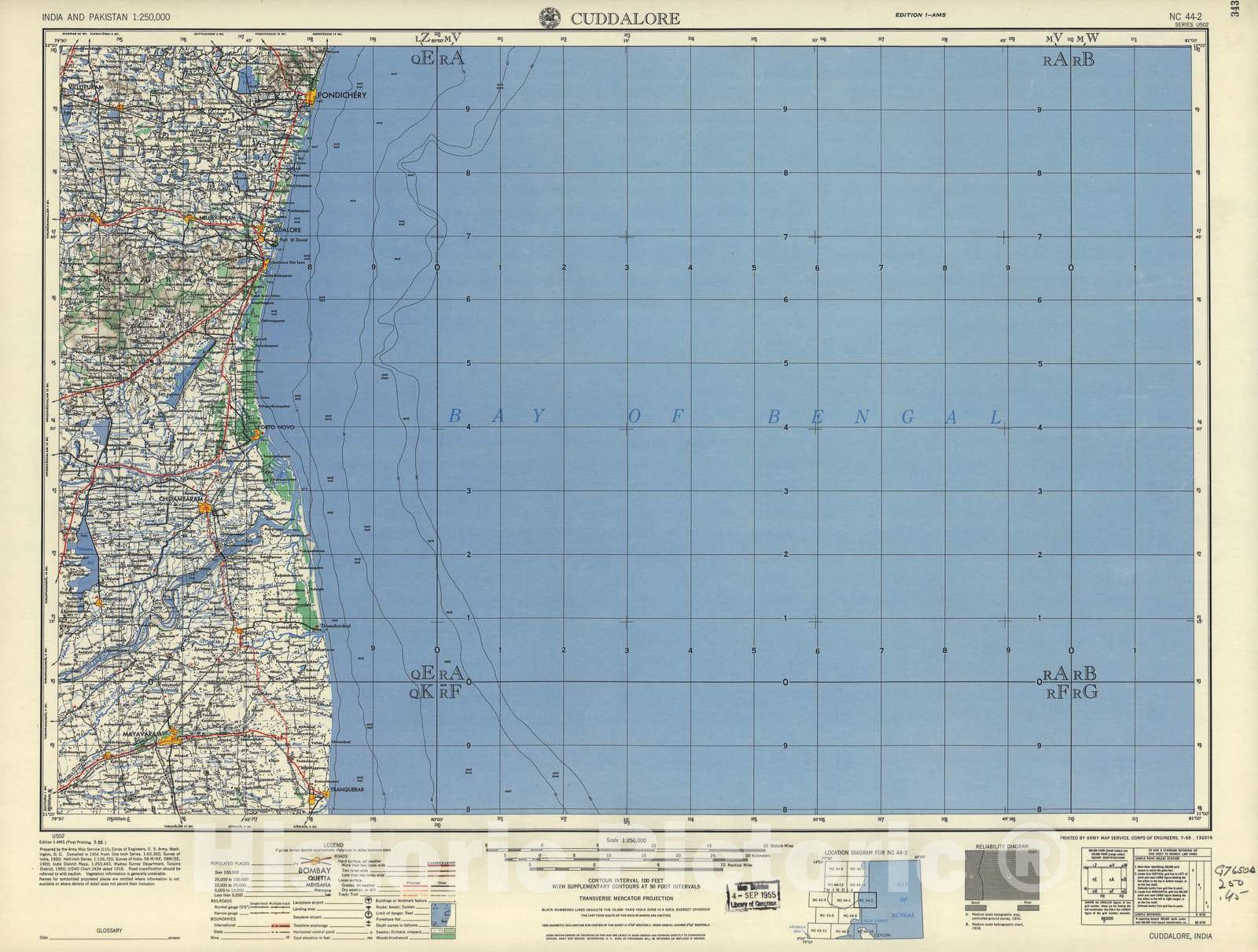 Historic 1955 Map - India and Pakistan 1:250,000. - Cuddalore, 1955