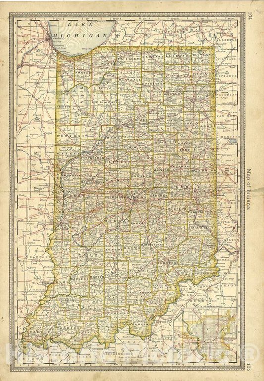 Historic 1881 Map - Historical Hand-Atlas, Illustrated - Map of Indiana - Historical Hand Atlas, Illustrated, General & Local