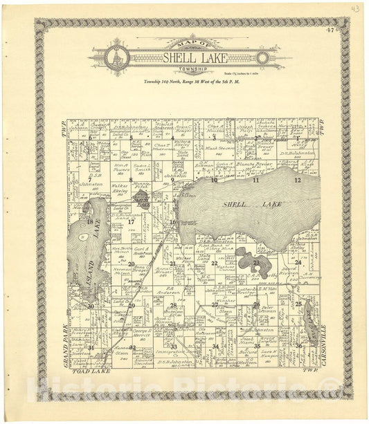 Historic 1929 Map - Standard Atlas of Becker County, Minnesota - Map of Shell Lake Township