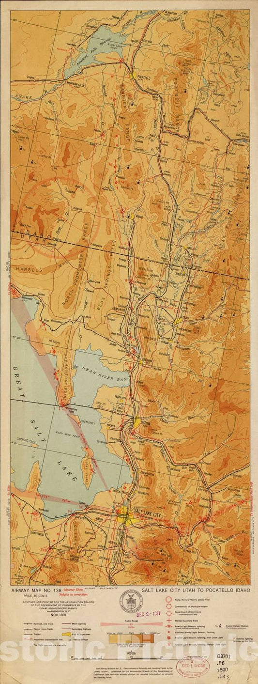 Historic 1924 Map - Aeronautical Strip maps of The United States. - No. 138, 1931 - Air Corps map