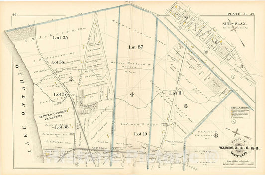 Historic 1880 Map - City Atlas of Oswego, New York - Parts of Wards 2. 4. 6. & 8. Plate J. - Atlas of The City of Oswego N.Y.