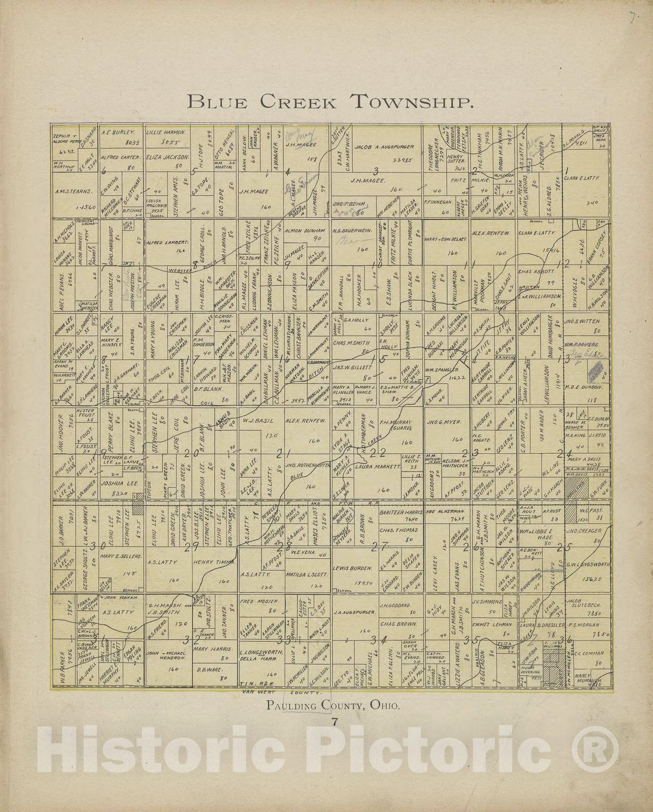Historic 1905 Map - Atlas and Directory of Paulding County, Ohio - Blue Creek Township - Paulding County Atlas and Directory