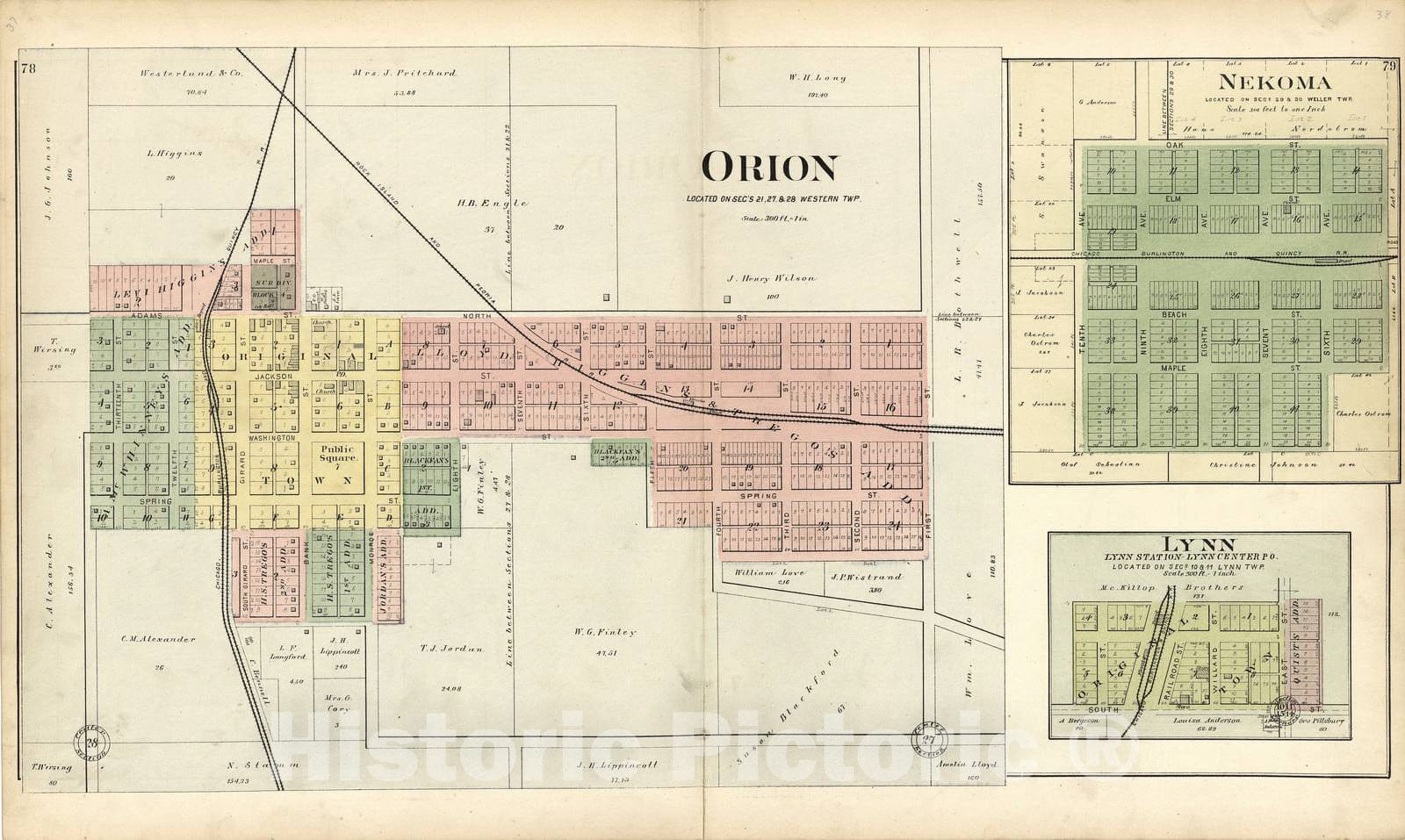 Historic 1893 Map - Plat Book of Henry County, Illinois - Orion