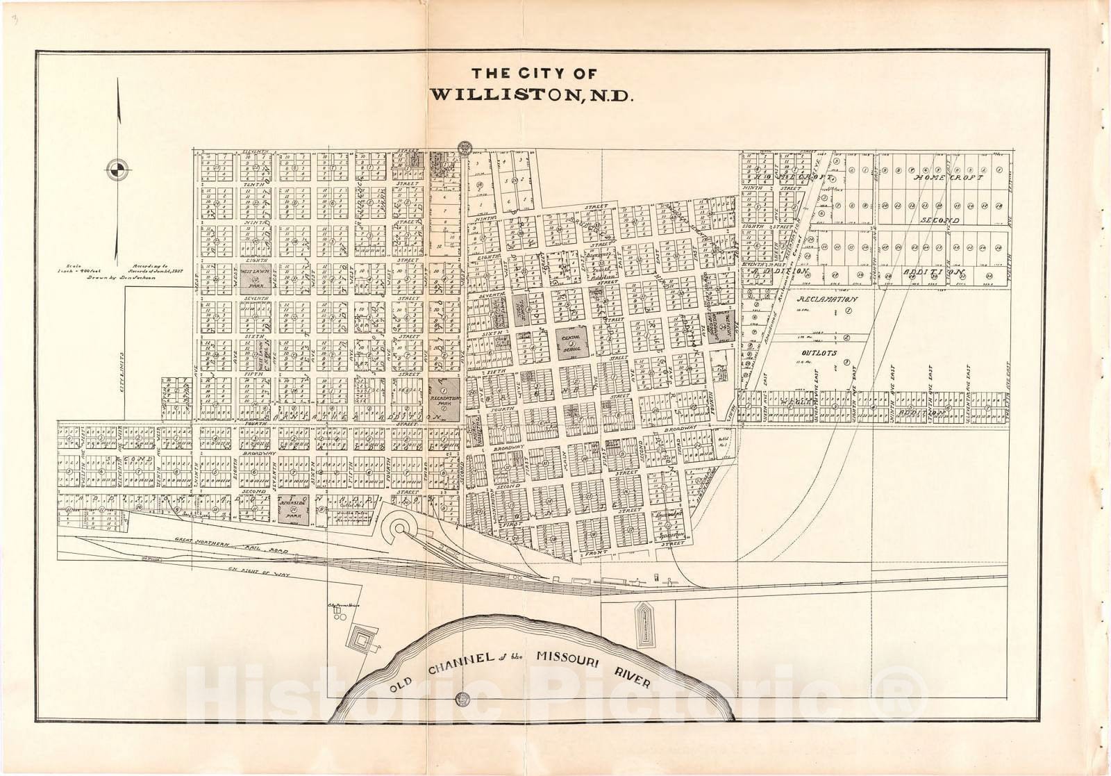 Historic 1937 Map - Atlas, Williams County, North Dakota. - The City of Williston, N.D. - Atlas of Williams County, North Dakota