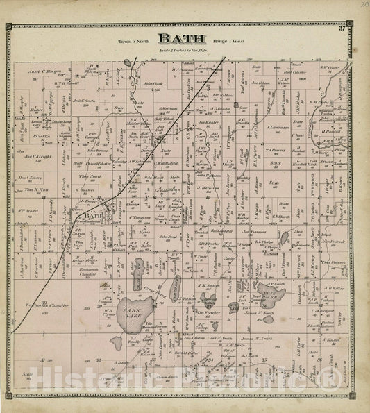 Historic 1873 Map - Atlas of Clinton County, Michigan - Bath