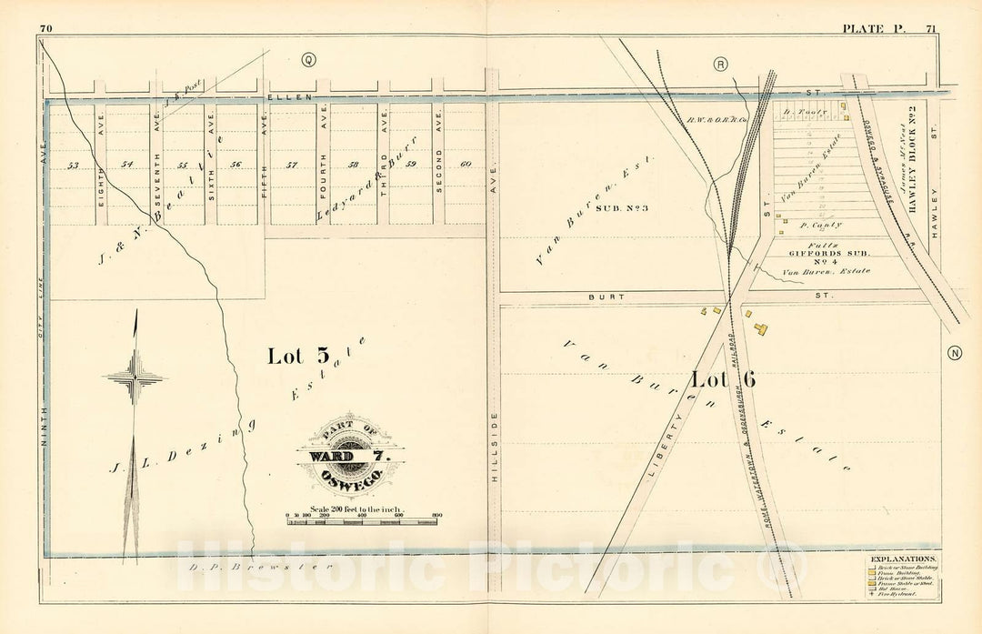 Historic 1880 Map - City Atlas of Oswego, New York - Part of Ward 7. Oswego. Plate P. - Atlas of The City of Oswego N.Y.