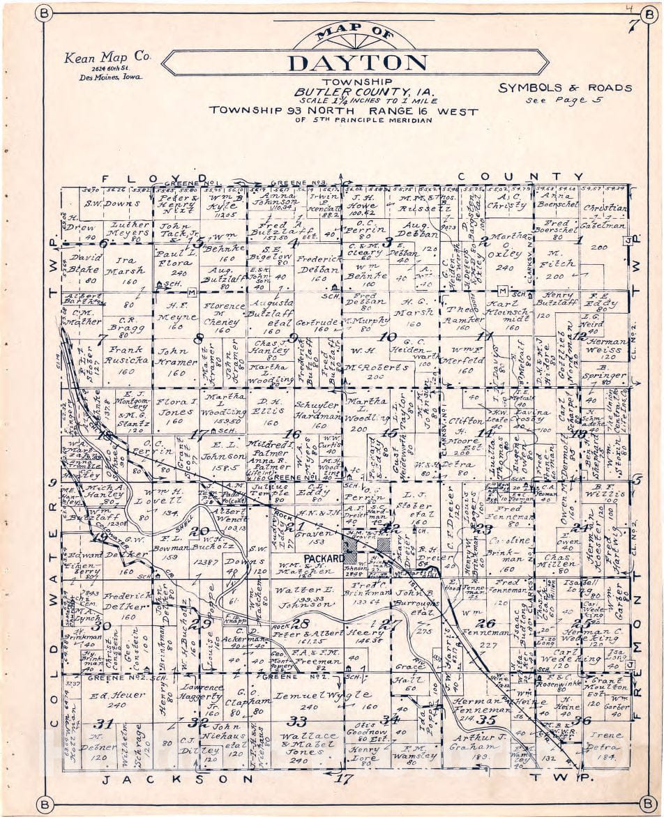 Historic 1930 Map - Atlas of Butler County, Iowa. - Map of Dayton Township Butler County, Iowa
