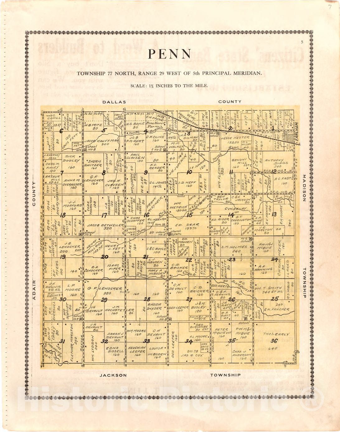 Historic 1912 Map - Atlas of Madison County, Iowa - Penn - Madison County Atlas
