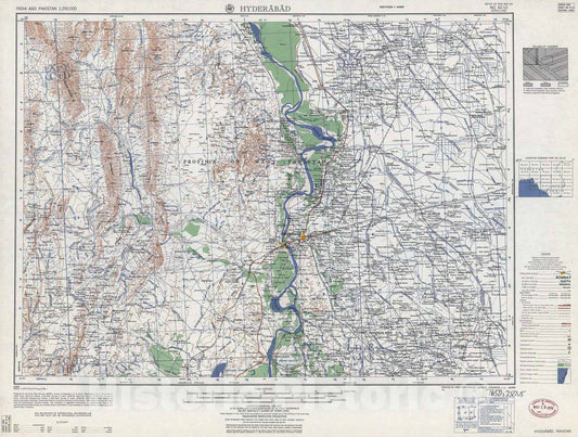 Historic 1955 Map - India and Pakistan 1:250,000. - Hyderabad, Pakistan 1959