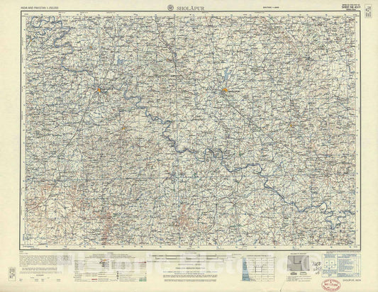 Historic 1955 Map - India and Pakistan 1:250,000. - Sholapur, 1963