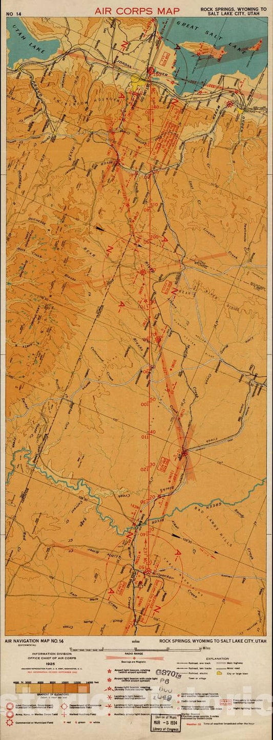Historic 1924 Map - Aeronautical Strip maps of The United States. - No. 14, 1925 - Air Corps map