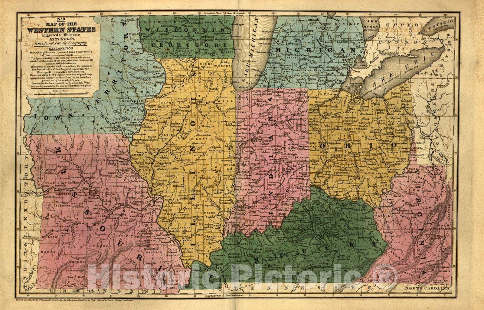 Historic 1839 Map - Mitchell's School Atlas. - Western States