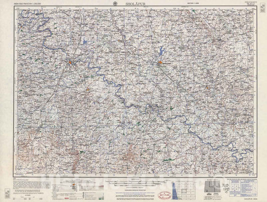 Historic 1955 Map - India and Pakistan 1:250,000. - Sholapur, 1960