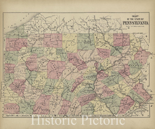 Historic 1874 Map - Atlas of Centre County, Pennsylvania - Map of The State of Pennsylvania