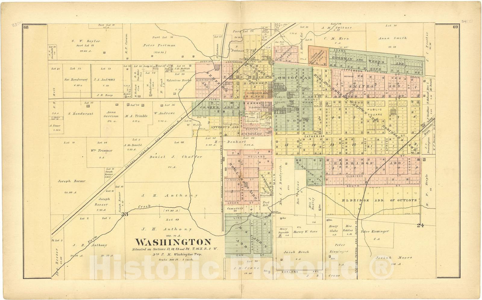 Historic 1891 Map - Plat Book of Tazewell County, Illinois - Washington 1