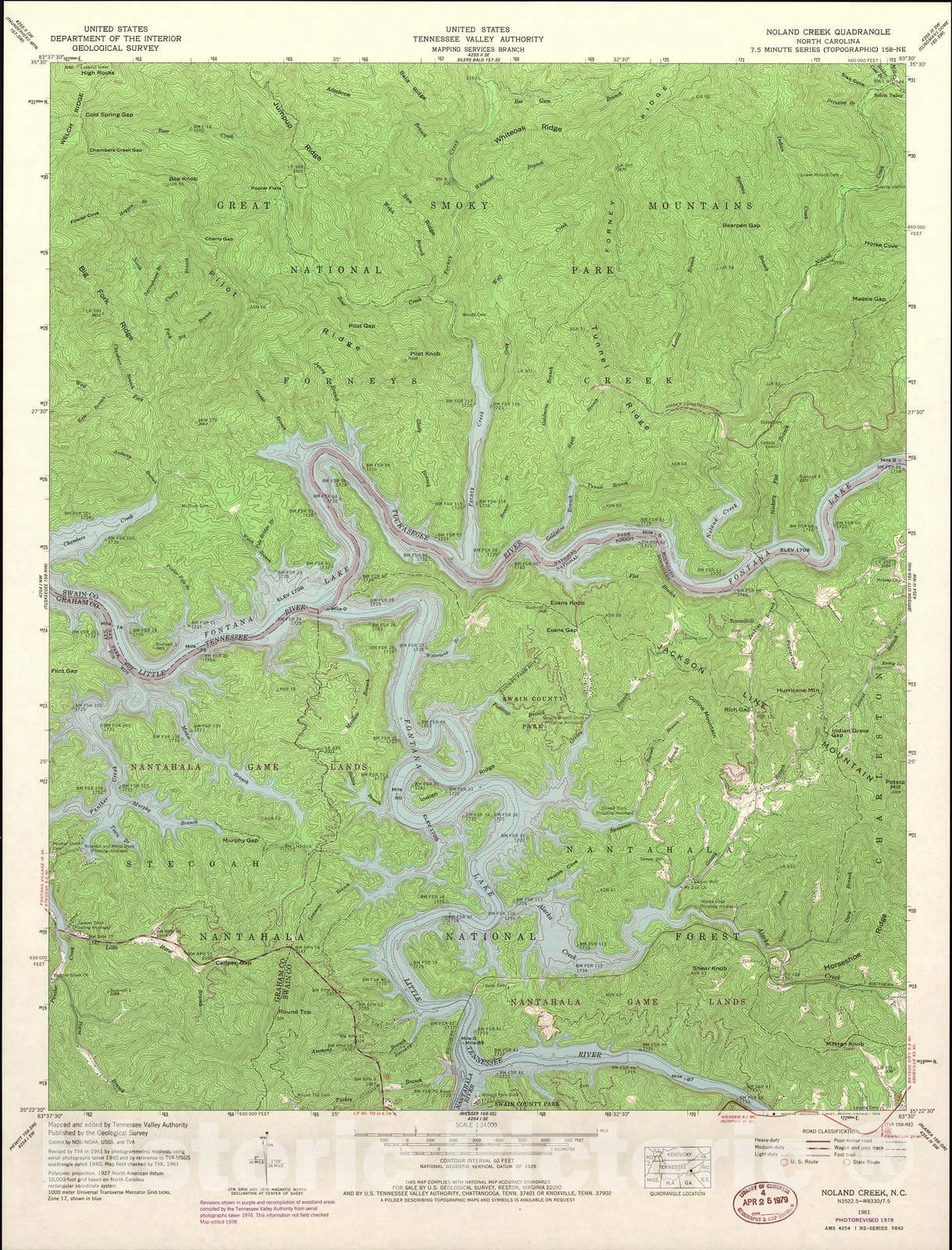 Historic 1935 Map - North Carolina. - Scale 1:24,000 (1978) - Noland Creek