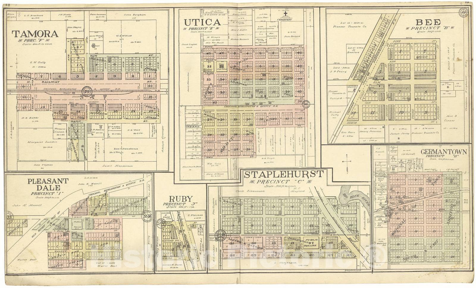 Historic 1908 Map - Standard Atlas of Seward County, Nebraska - Tamora; Utica; Bee; Pleasant Dale; Ruby; Staplehurst; Germantown
