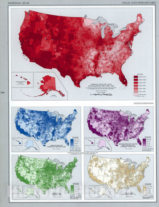 Historic 1970 Map - The National Atlas of The United States of America. - Value and Expenditures