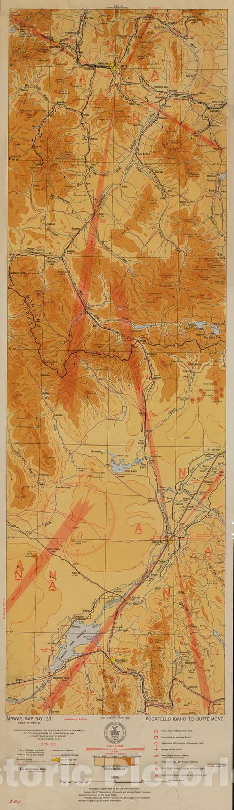 Historic 1924 Map - Aeronautical Strip maps of The United States. - No. 139, 1935 - Air Corps map