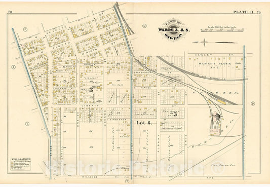 Historic 1880 Map - City Atlas of Oswego, New York - Parts of Wards 3. & 5. Oswego. Plate R. - Atlas of The City of Oswego N.Y.