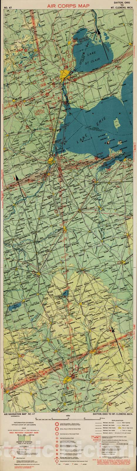 Historic 1924 Map - Aeronautical Strip maps of The United States. - No. 47, 1928 - rev. June 1932 - Air Corps map