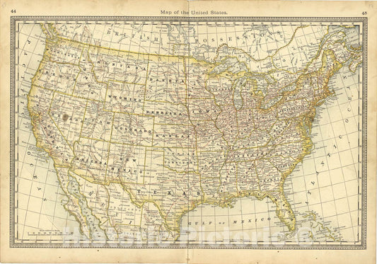 Historic 1881 Map - Historical Hand-Atlas, Illustrated - Map of The United States - Historical Hand Atlas, Illustrated, General & Local